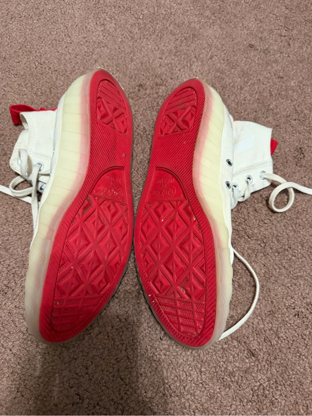 Converse High-Top Platform Sneakers in Cream with Red Heel Tab